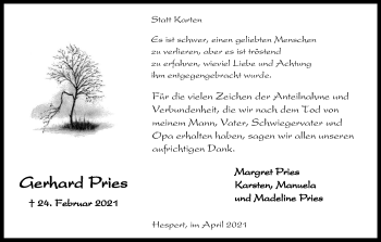 Anzeige von Gerhard Pries von Kölner Stadt-Anzeiger / Kölnische Rundschau / Express