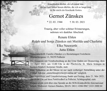 Anzeige von Gernot Zünskes von Kölner Stadt-Anzeiger / Kölnische Rundschau / Express