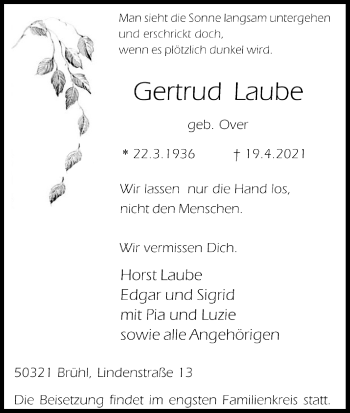 Anzeige von Gertrd Laube von Kölner Stadt-Anzeiger / Kölnische Rundschau / Express