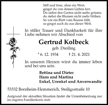 Anzeige von Gertrud Kolbeck von  Schaufenster/Blickpunkt 
