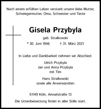 Anzeige von Gisela Przybyla von Kölner Stadt-Anzeiger / Kölnische Rundschau / Express