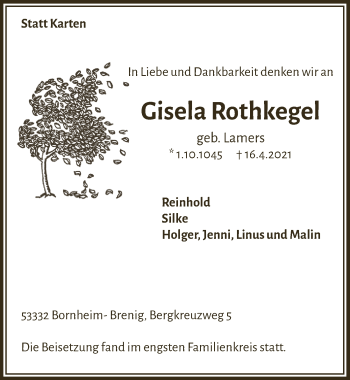 Anzeige von Gisela Rothkegel von  Schaufenster/Blickpunkt 