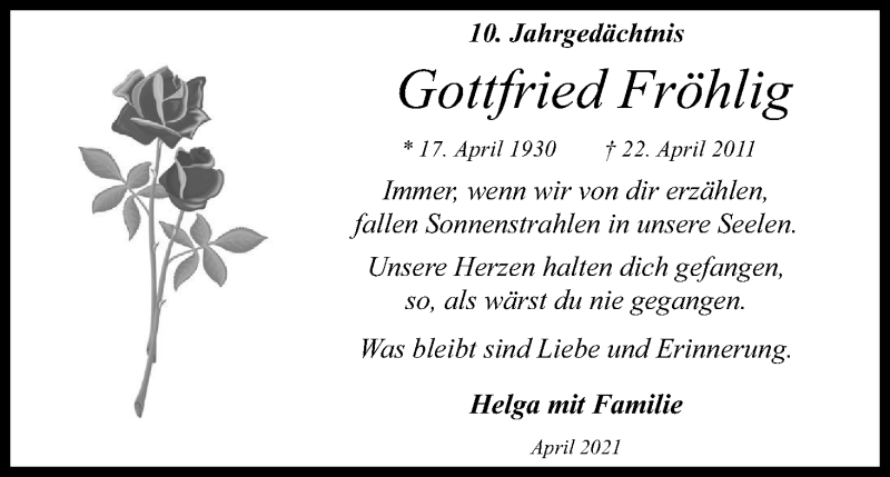  Traueranzeige für Gottfried Fröhlig vom 18.07.2023 aus Kölner Stadt-Anzeiger / Kölnische Rundschau / Express