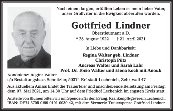 Anzeige von Gottfried Lindner von  Werbepost 