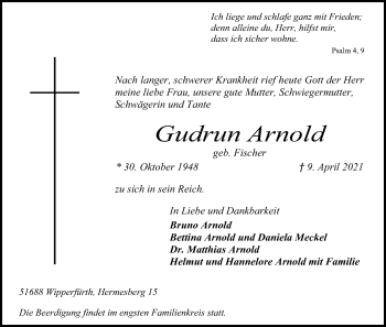 Anzeige von Gudrun Arnold von Kölner Stadt-Anzeiger / Kölnische Rundschau / Express