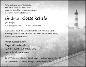 Anzeige von Gudrun Gösselkeheld von Kölner Stadt-Anzeiger / Kölnische Rundschau / Express
