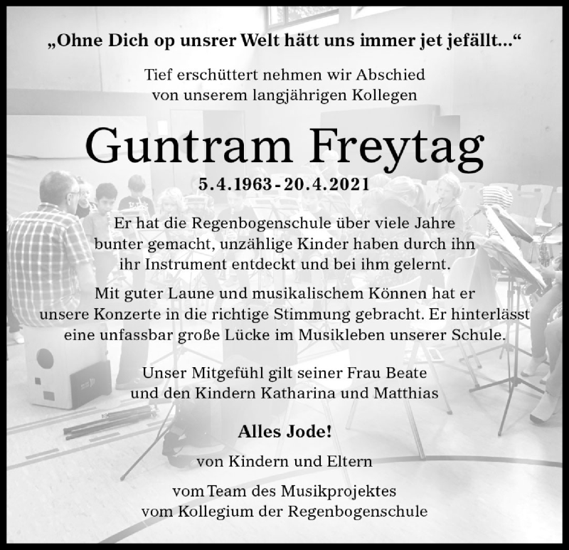  Traueranzeige für Guntram Freytag vom 01.05.2021 aus Kölner Stadt-Anzeiger / Kölnische Rundschau / Express