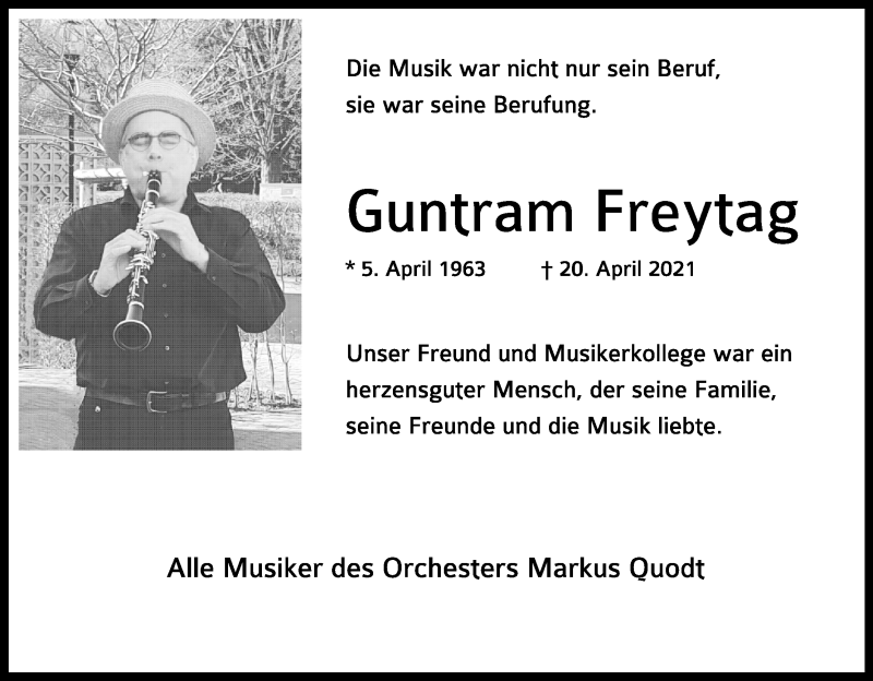  Traueranzeige für Guntram Freytag vom 01.05.2021 aus Kölner Stadt-Anzeiger / Kölnische Rundschau / Express