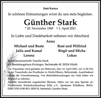 Anzeige von Günther Stark von  Wochenende 