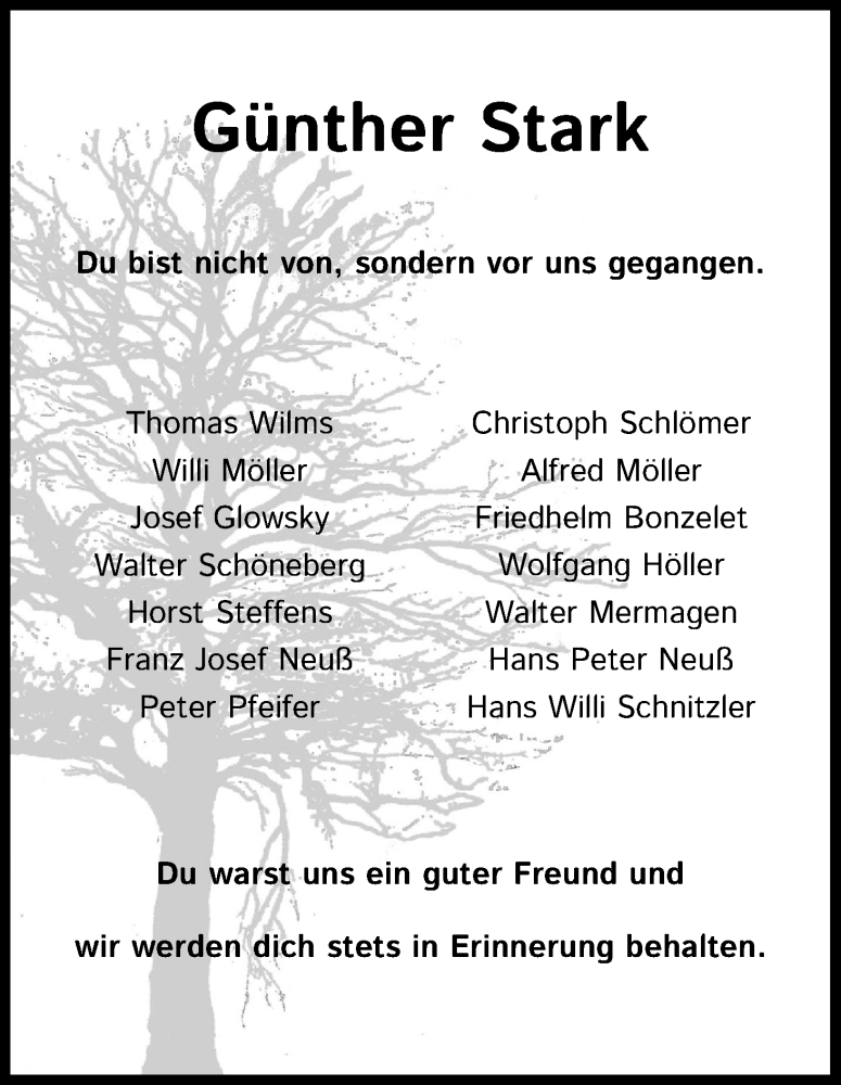  Traueranzeige für Günther Stark vom 12.04.2021 aus Kölner Stadt-Anzeiger / Kölnische Rundschau / Express