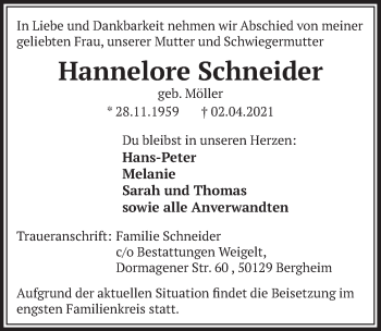 Anzeige von Hannelore Schneider von  Werbepost 