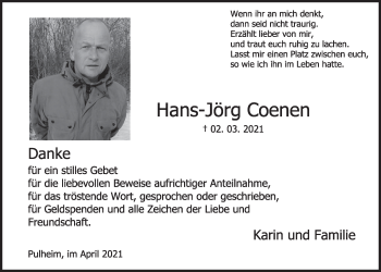 Anzeige von Hans-Jörg Coenen von  Wochenende 