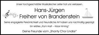 Anzeige von Hans-Jürgen Freiherr von Brandenstein von Kölner Stadt-Anzeiger / Kölnische Rundschau / Express