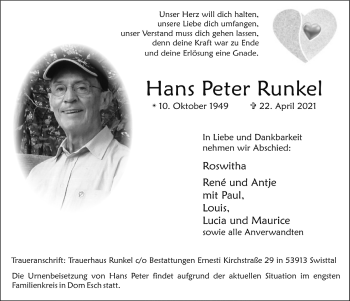Anzeige von Hans Peter Runkel von  Blickpunkt Euskirchen 