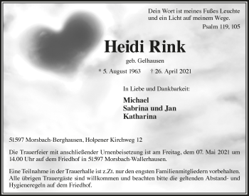 Anzeige von Heidi Rink von  Lokalanzeiger 