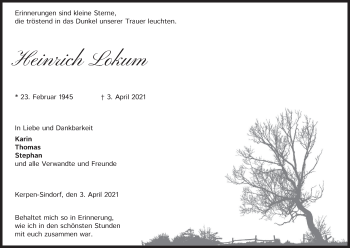 Anzeige von Heinrich Lokum von Kölner Stadt-Anzeiger / Kölnische Rundschau / Express
