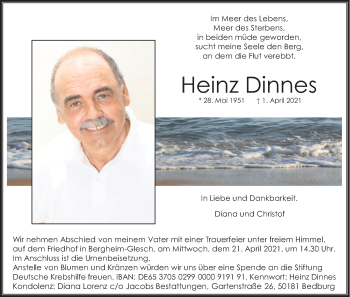 Anzeige von Heinz Dinnes von Kölner Stadt-Anzeiger / Kölnische Rundschau / Express