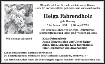Anzeige von Helga Fahrendholz von  Werbepost 
