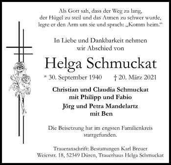 Anzeige von Helga Schmuckat von Kölner Stadt-Anzeiger / Kölnische Rundschau / Express