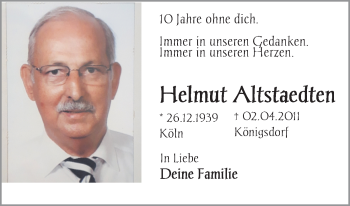 Anzeige von Helmut Altstaedten von Kölner Stadt-Anzeiger / Kölnische Rundschau / Express