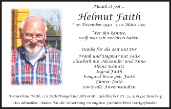 Anzeige von Helmut Faith von Kölner Stadt-Anzeiger / Kölnische Rundschau / Express
