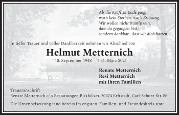 Anzeige von Helmut Metternich von  Werbepost 