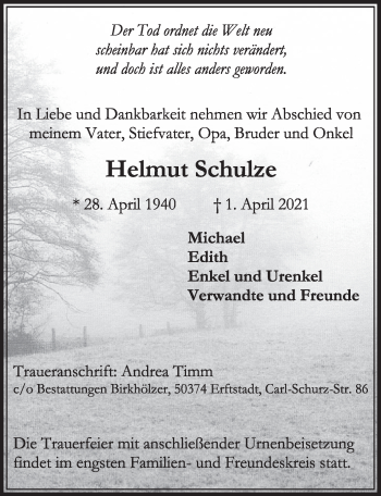 Anzeige von Helmut Schulze von  Werbepost 