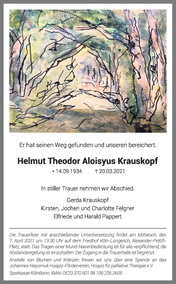 Anzeige von Helmut Theodor Aloisyus Krauskopf von Kölner Stadt-Anzeiger / Kölnische Rundschau / Express