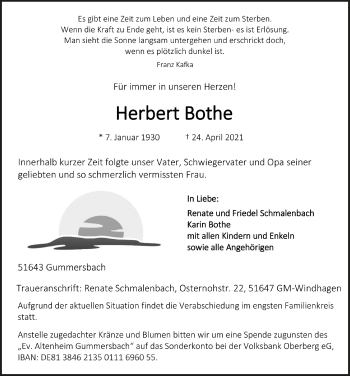 Anzeige von Herbert Bothe von  Anzeigen Echo 