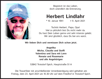 Anzeige von Herbert Lindlahr von Kölner Stadt-Anzeiger / Kölnische Rundschau / Express