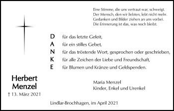 Anzeige von Herbert Menzel von Kölner Stadt-Anzeiger / Kölnische Rundschau / Express