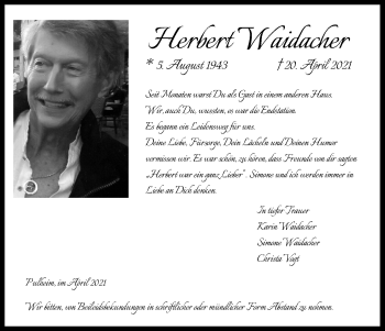 Anzeige von Herbert Waidacher von Kölner Stadt-Anzeiger / Kölnische Rundschau / Express