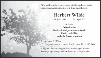 Anzeige von Herbert Wilde von  Kölner Wochenspiegel 