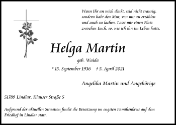 Anzeige von Herga Martin von Kölner Stadt-Anzeiger / Kölnische Rundschau / Express