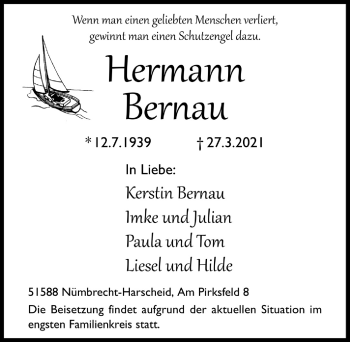 Anzeige von Hermann Bernau von  Lokalanzeiger 