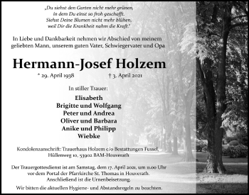 Anzeige von Hermann-Josef Holzem von  Blickpunkt Euskirchen 