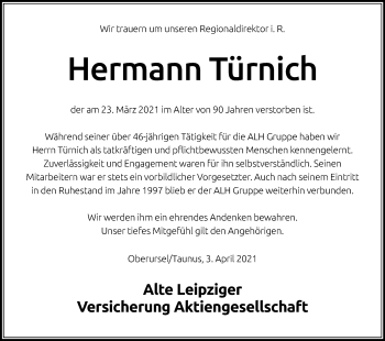 Anzeige von Hermann Türnich von Kölner Stadt-Anzeiger / Kölnische Rundschau / Express