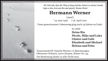Anzeige von Hermann Werner von  Werbepost 