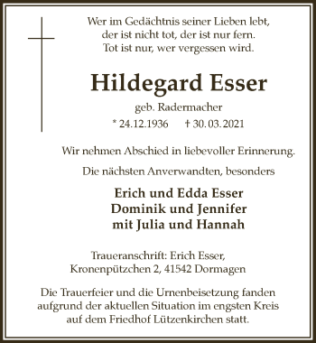 Anzeige von Hildegard Esser von  Lokale Informationen 
