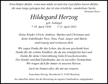 Anzeige von Hildegard Herzog von Kölner Stadt-Anzeiger / Kölnische Rundschau / Express