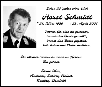 Anzeige von Horst Schmidt von Kölner Stadt-Anzeiger / Kölnische Rundschau / Express