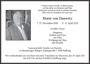 Anzeige von Horst von Danwitz von  Werbepost 