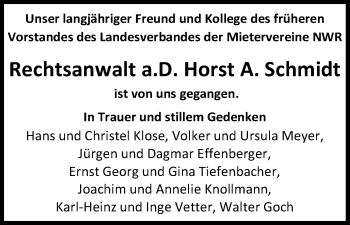 Anzeige von Horst A. Schmidt von Kölner Stadt-Anzeiger / Kölnische Rundschau / Express