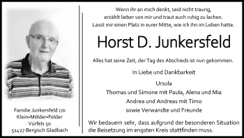 Anzeige von Horst D. Junkersfeld von Kölner Stadt-Anzeiger / Kölnische Rundschau / Express