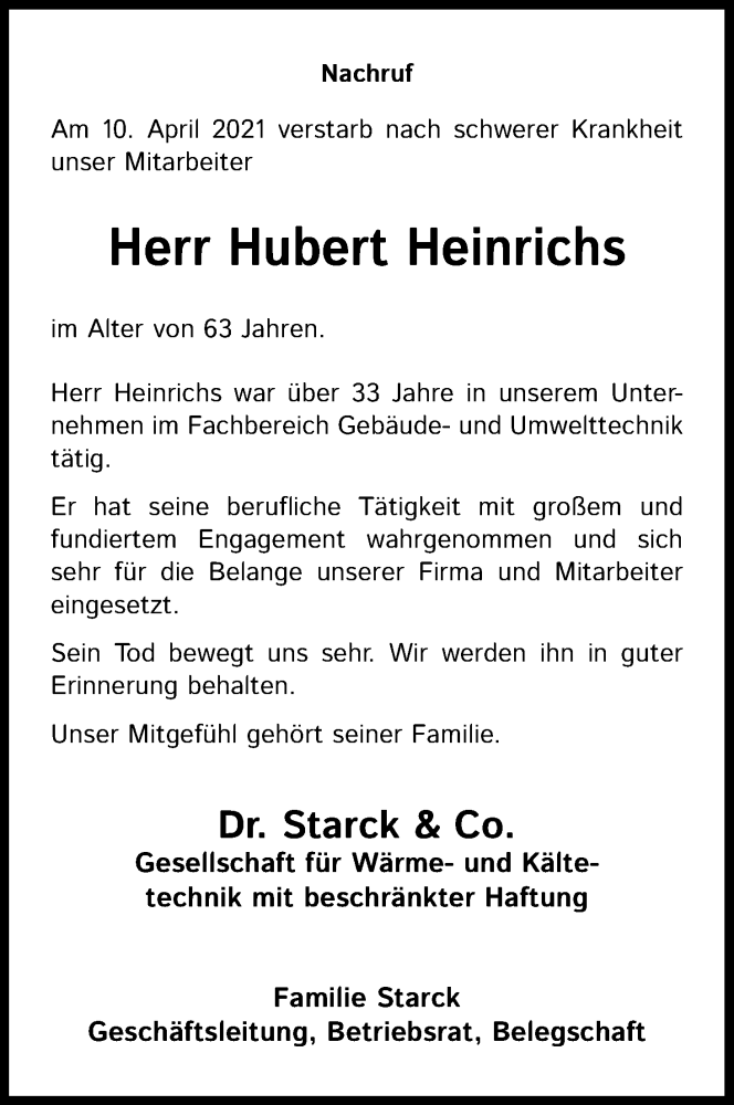 Traueranzeige für Hubert Heinrichs vom 18.07.2023 aus Kölner Stadt-Anzeiger / Kölnische Rundschau / Express