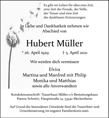 Anzeige von Hubert Müller von  Schaufenster/Blickpunkt 