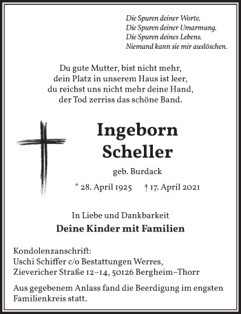 Anzeige von Ingeborn Scheller von  Werbepost 