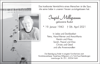Anzeige von Ingrid Millgramm von  Wochenende 