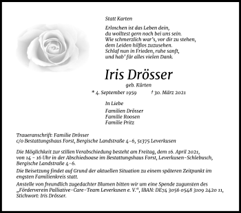 Anzeige von Iris Drösser von Kölner Stadt-Anzeiger / Kölnische Rundschau / Express