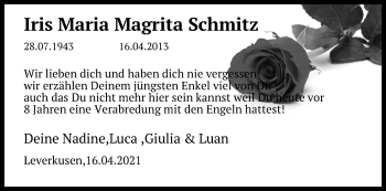 Anzeige von Iris Maria Magrita Schmitz von Kölner Stadt-Anzeiger / Kölnische Rundschau / Express